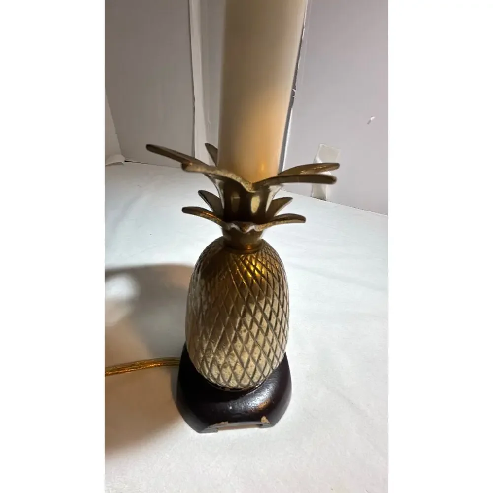 Vintage Pineapple Brass Table Lamp with Pleated Shade